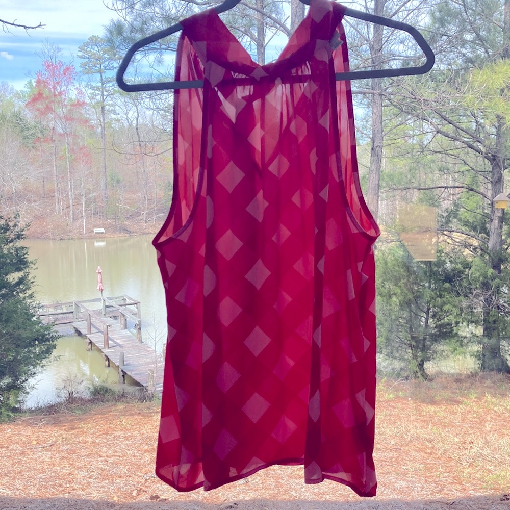 J crew chiffon cut out shoulders tie top red pink large check. 12.